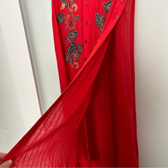 Free people red embroidered sleeveless duster button front dress XS - Picture 7 of 12